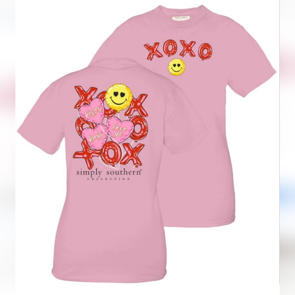 Simply Southern Pink Balloons Petal XOXO Love Hugs Kisses Valentines Day Tee